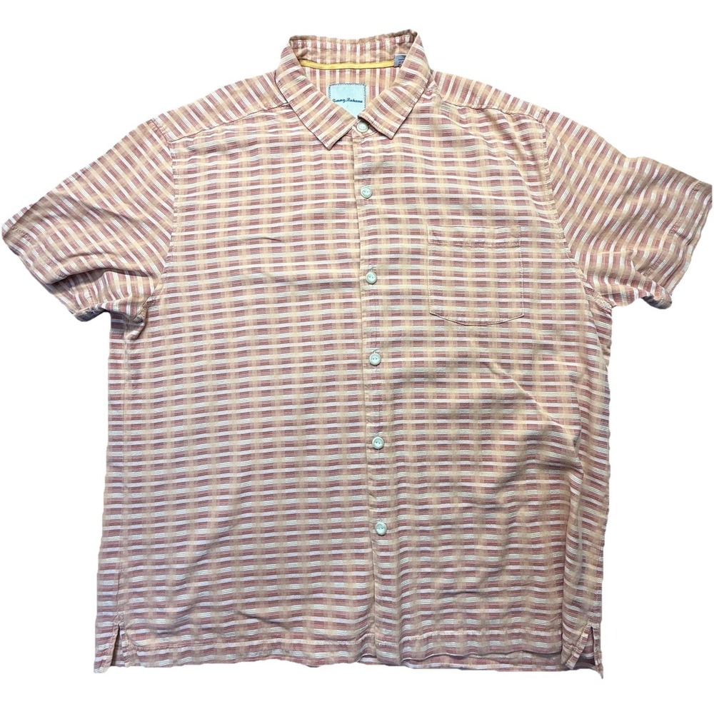 Tommy Bahama Button-Up Men XXL Pocket Silk Cotton Orange Check